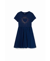 Desigual Girls Girls's Rhinestone heart dress