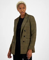 Bar Iii Women's Plaid Open-Front Faux-Double-Breasted Blazer, Created for Macy's