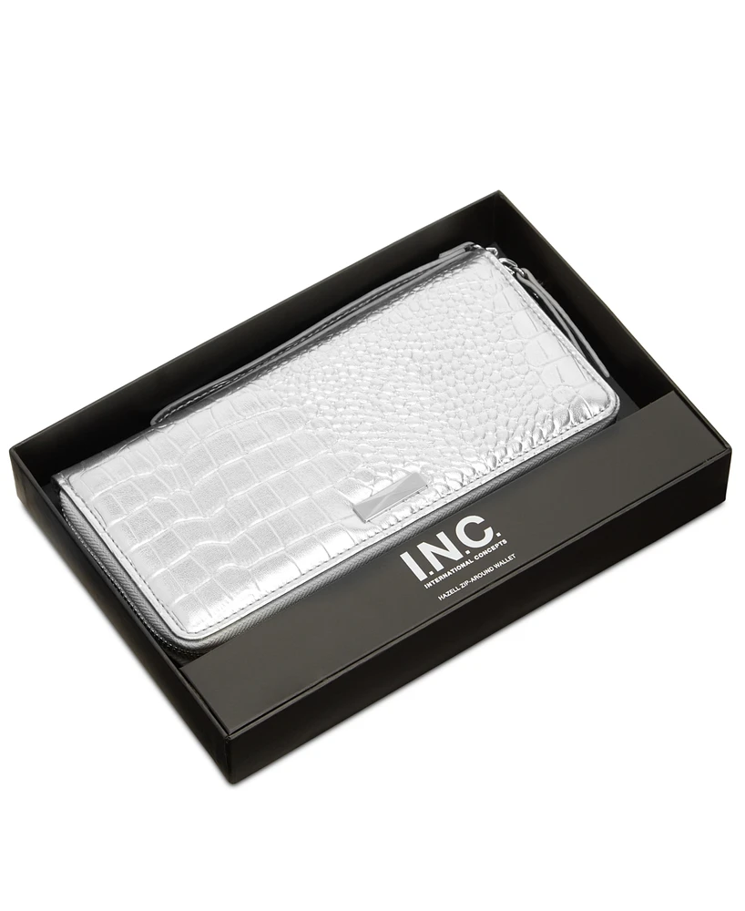 I.n.c. International Concepts Boxed Hazel Zip-Around Metallic Snake-Embossed Wristlet, Created for Macy's