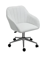 Vinsetto Chic U-Shaped Computer Armchair with Line Stitching and Faux Leather, White