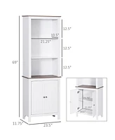 Homcom Wooden Tall Free Standing Stand Alone Bathroom Linen Tower Storage Cabinet