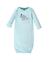 Hudson Baby Baby Boys Cotton Long-Sleeve Gowns 4pk, Handsome Whale