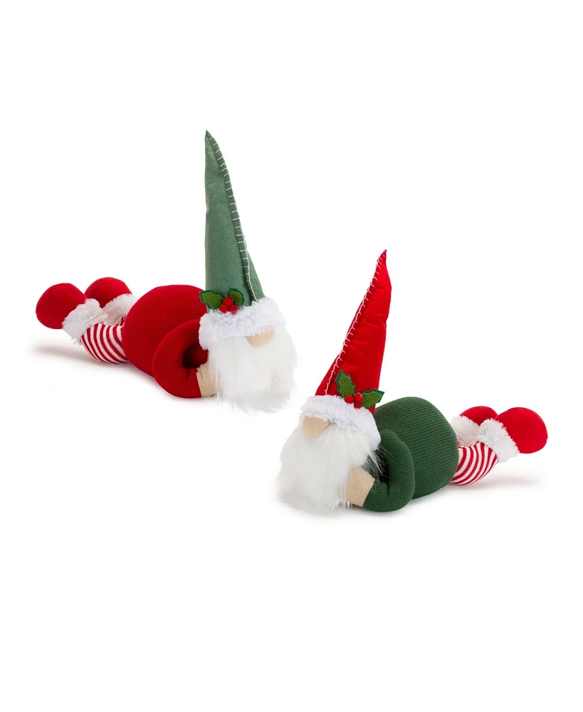 Slickblue Plush Gnome Shelf Sitter with Holly Accent (Set of 2)