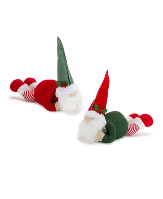 Slickblue Plush Gnome Shelf Sitter with Holly Accent (Set of 2)