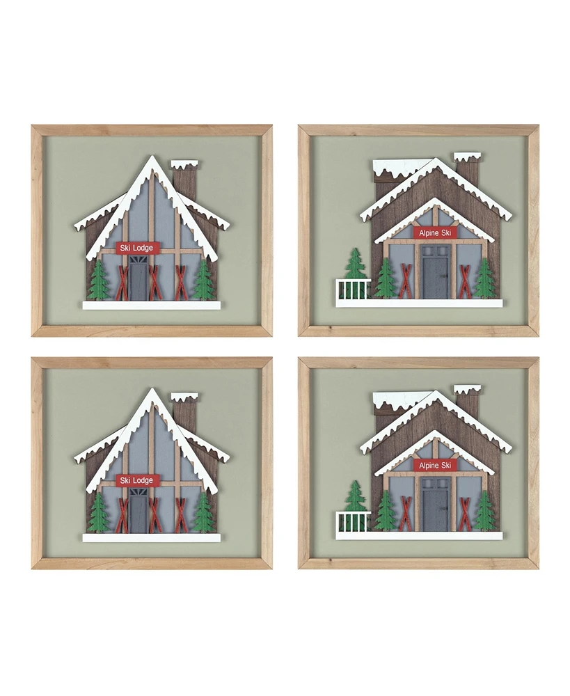 Slickblue Framed Ski Lodge Wall Art (Set of 4)