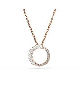 Swarovski Matrix Pendant, Crystal Pearl, Round Cut, White, Rose Gold-Tone Plated Necklace