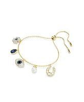 Swarovski Clover, Evil Eye and Horseshoe, Blue, Gold-Tone Plated Symbolica Bracelet