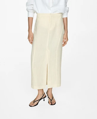 Mango Women's Slit Detail Linen Skirt