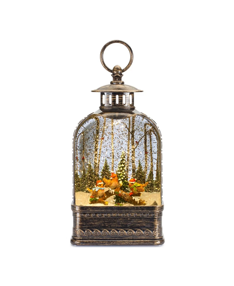 Slickblue Led Snow Globe Lantern With Winter Bird Scene 11"h