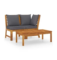 vidaXL 3 Piece Patio Lounge Set with Dark Gray Cushion Solid Acacia Wood