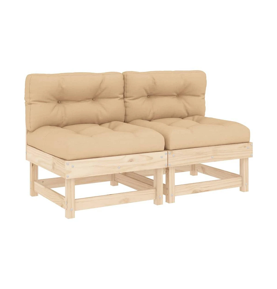 vidaXL Middle Sofas with Cushions 2 pcs Solid Wood Pine