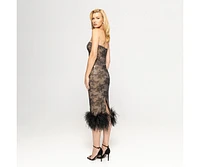 Nissa Women's Feather-Trimmed Sequined Midi Dress