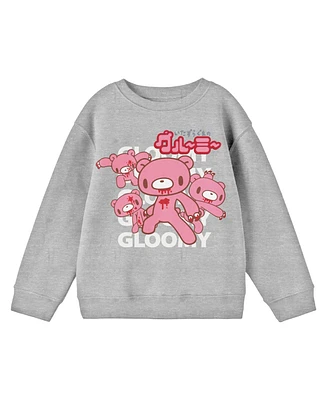 Bioworld Boys Gloomy Bear Multiple Character Poses Crew Neck Long Sleeve Athletic Heather Sweatshirt