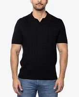 Spring + Mercer Men's Cable Knit Johnny Collar Short Sleeve Sweater Polo