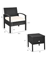 Gymax 3PCS Rattan Patio Conversation Set Outdoor Furniture Set w/ Storage Table