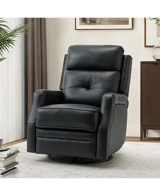 Hulala Home Beatriz 28.74" Wide Genuine Leather Swivel Rocker Recliner