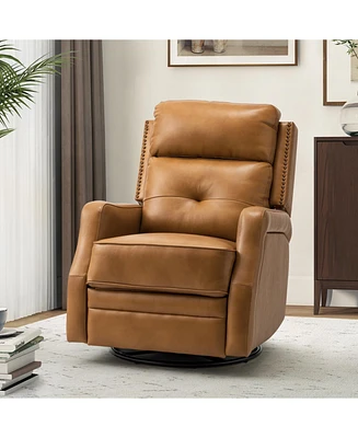 Hulala Home Beatriz 28.74" Wide Genuine Leather Swivel Rocker Recliner