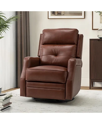 Hulala Home Beatriz 28.74" Wide Genuine Leather Swivel Rocker Recliner