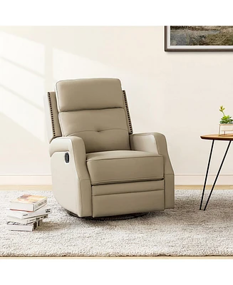 Hulala Home Beatriz 28.74" Wide Genuine Leather Swivel Rocker Recliner