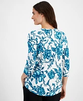 Jm Collection Petite Botanical Toile 3/4-Sleeve Top, Created for Macy's