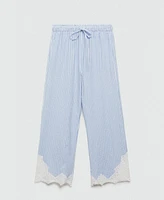 Mango Women's Embroidered Striped Trousers