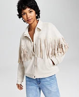 And Now This Women's Fringe-Trim Faux Suede Jacket, Created for Macy's