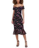 Siena Women's Off-the-Shoulder Printed Floral Lace Midi Dress