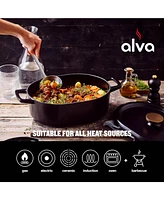 Alva Nori Black Enameled Cast Iron Dutch Oven Pot 5.8 Qt. with Lid & Dual Handles, Versatile Cooking Pot, Cast Iron Cookware, Oven Safe, Induction Com