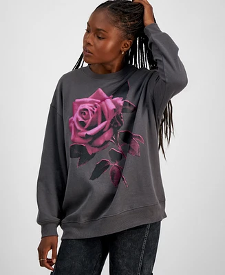 Rebellious One Juniors' Rose Graphic Sweatshirt