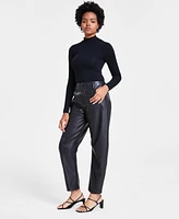 Bar Iii Women's High-Rise Barrel-Leg Faux Leather Pants, Created for Macy's