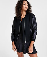 Bar Iii Women's Ponte-Knit Faux-Leather Bomber Jacket, Created for Macy's