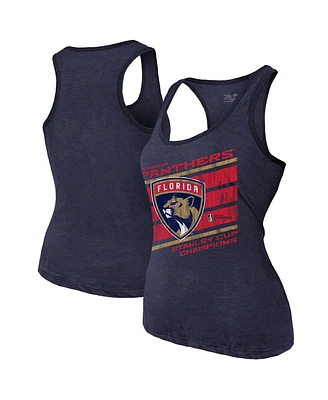 Majestic Women's Navy Florida Panthers 2024 Stanley Cup Champions Tri-Blend Racerback Tank Top