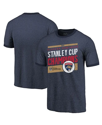 Majestic Men's Navy Florida Panthers 2024 Stanley Cup Champions Tri-Blend Ringer T-Shirt