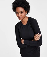 Bar Iii Women's Baby Ribbed-Knit Long-Sleeve Midi Dress, Created for Macy's