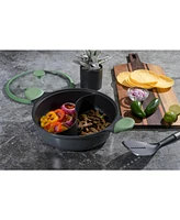 Kenmore Theodore 6.5 Qt Cast Aluminum Everyday Pan Hot Pot W/ Dividers, Nonstick Interior, and Lid