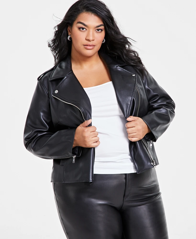 I.n.c. International Concepts Plus Faux-Leather Moto Jacket