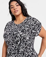 I.n.c. International Concepts Plus Printed Gathered Top, Created for Macy's