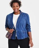 I.n.c. International Concepts Plus Puff-Sleeve Denim Blazer, Created for Macy's