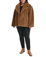 Cole Haan Plus Notched-Collar Single-Breasted Teddy Coat