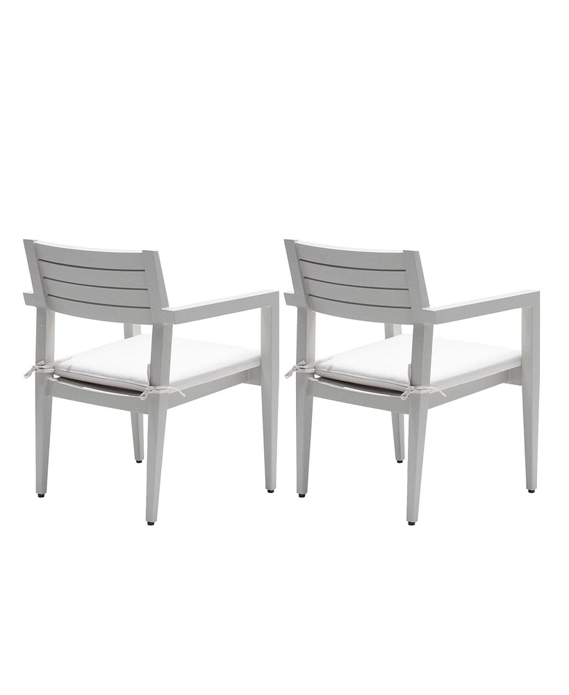 Mondawe Grayish Outdoor Patio Aluminum Stationary Dining Chairs with Fabric Cushions (Set of 2)