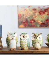 Slickblue Set of 3 Terra Cotta Owl Figurines for Rustic Home Decor