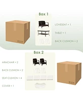 Gymax 4PCS Rattan Patio Conversation Furniture Set Wicker Sofa Set w/ Waterproof Cover