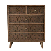 Streamdale Furniture Handcrafted Accent Drawer with Abstract Carvings - 5 Drawers - Natural Wood Veneer