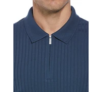 Perry Ellis Men's Slim-Fit Ribbed-Knit 1/4-Zip Polo Shirt