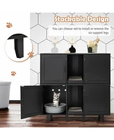 Sugift 2-Door Cat Litter Box Enclosure with Winding Entry and Scratching Board