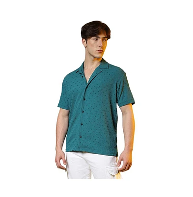 Campus Sutra Men's Teal Green Self-Design Pom-Pom Shirt