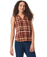 Jones New York Women's Printed Pleat-Front Moss Crepe Top