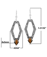 American West Jewelry Sterling Silver and Geometric Shape Tiger's Eye Gemstone Lever Back Earrings