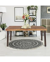 Sugift Rectangular Acacia Wood Rustic Dining Furniture Table