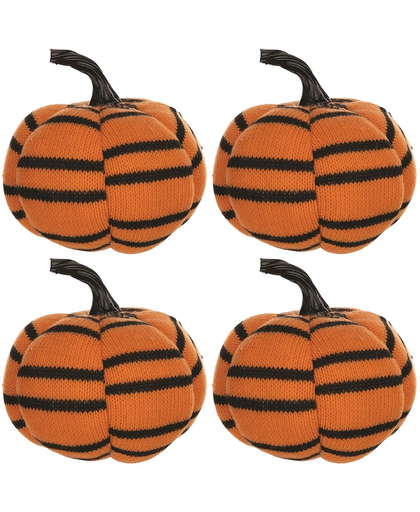 Slickblue Plush Halloween Striped Pumpkin - Set of 4